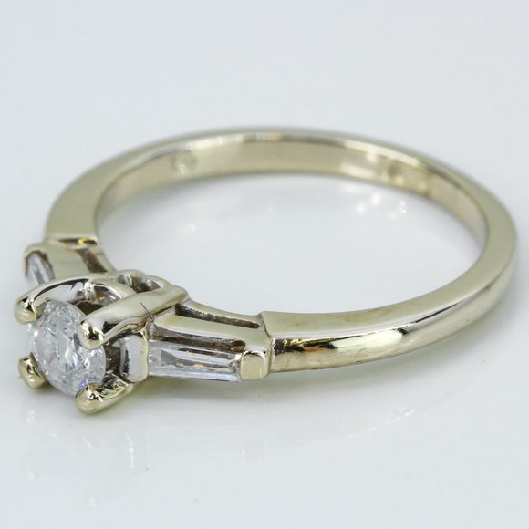 14k White Gold Round and Baguette Diamond Anniversary / Wedding Engagement Ring - Picture 2 of 4